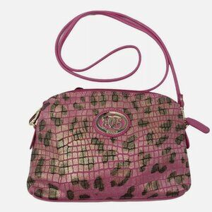 Sharif Brand Leopard Animal Print Crossbody Leather Embossed Bag Gold Overtones
